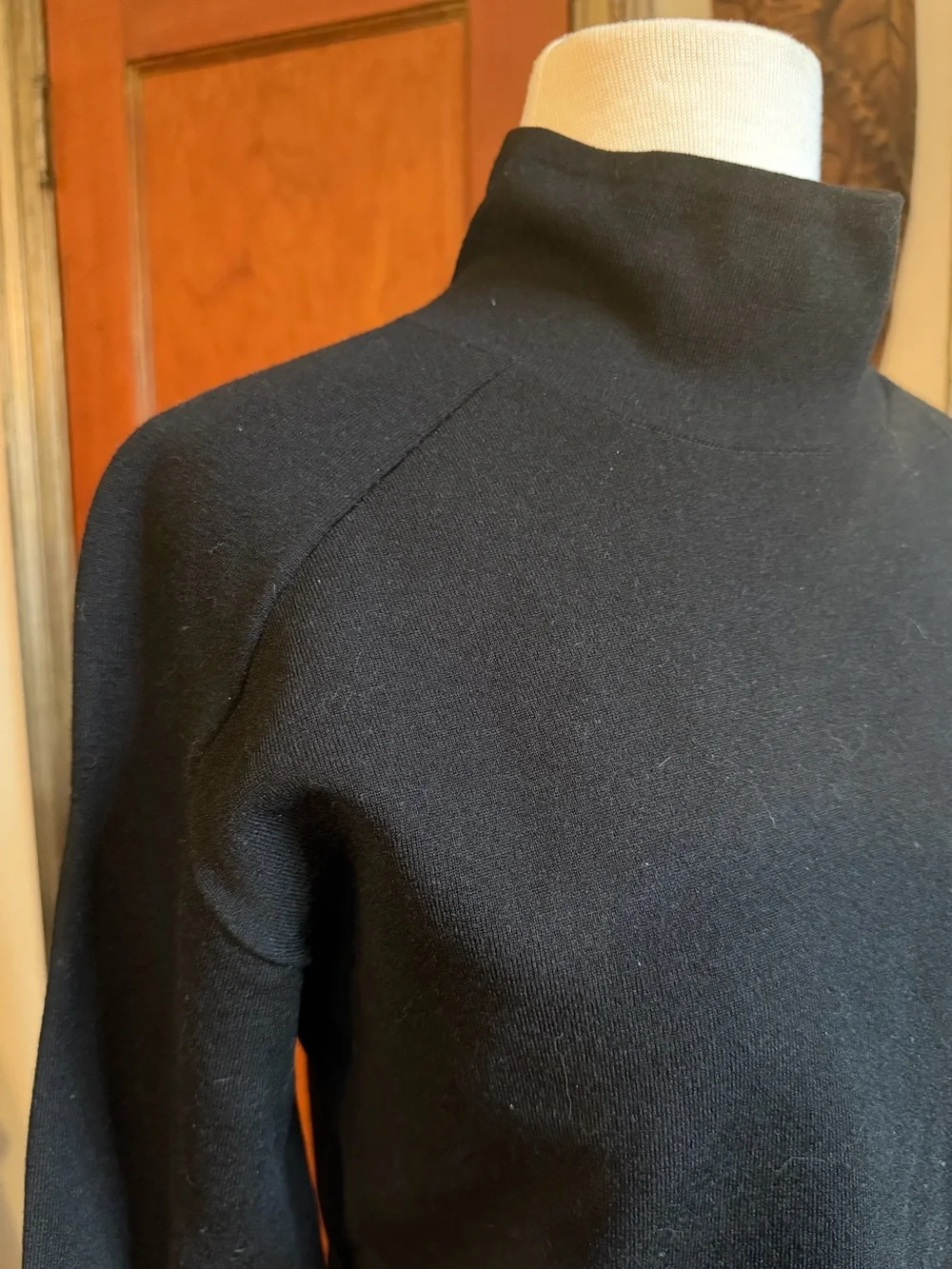 Helmet Lang Black Compact Wool Blend Neck Raglan Sleeve Mock Turtleneck Sz Small